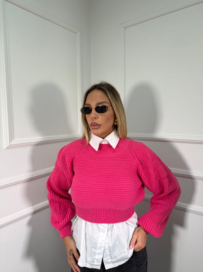 Maglioncino crop manica balloon Sugar fucsia mi09