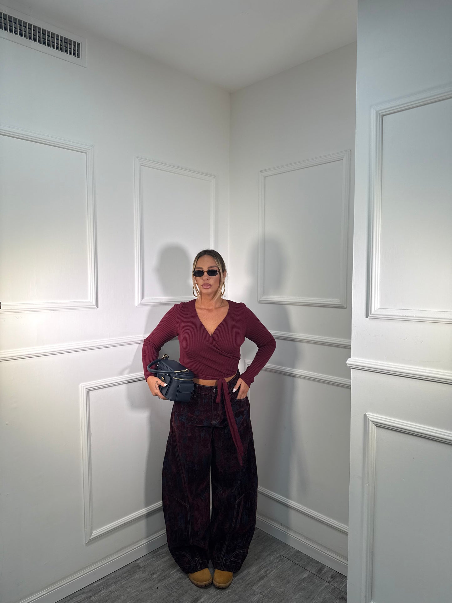 Jeans in denim e velluto Trust bordeaux 6631