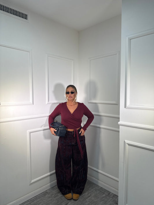 Jeans in denim e velluto Trust bordeaux 6631