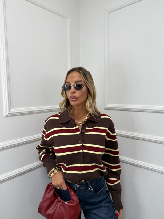 Polo in lana pettinata Cassie bordeaux/cioccolato yhc7139 premium quality