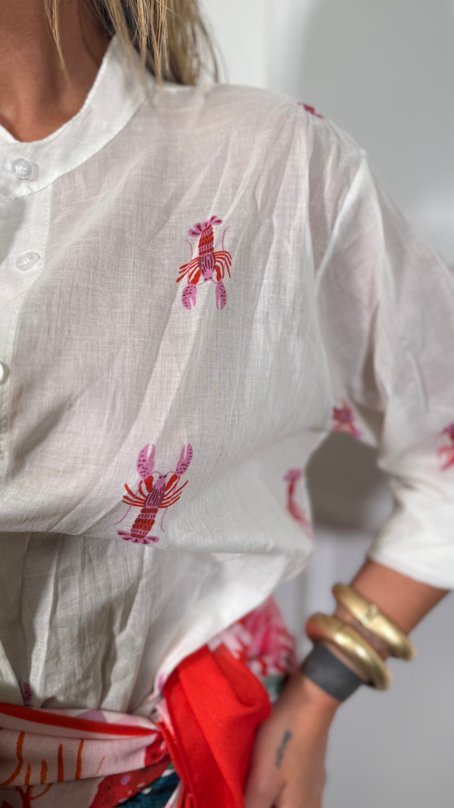 Camicia in cotone semi velata Aragoste bianca 7902