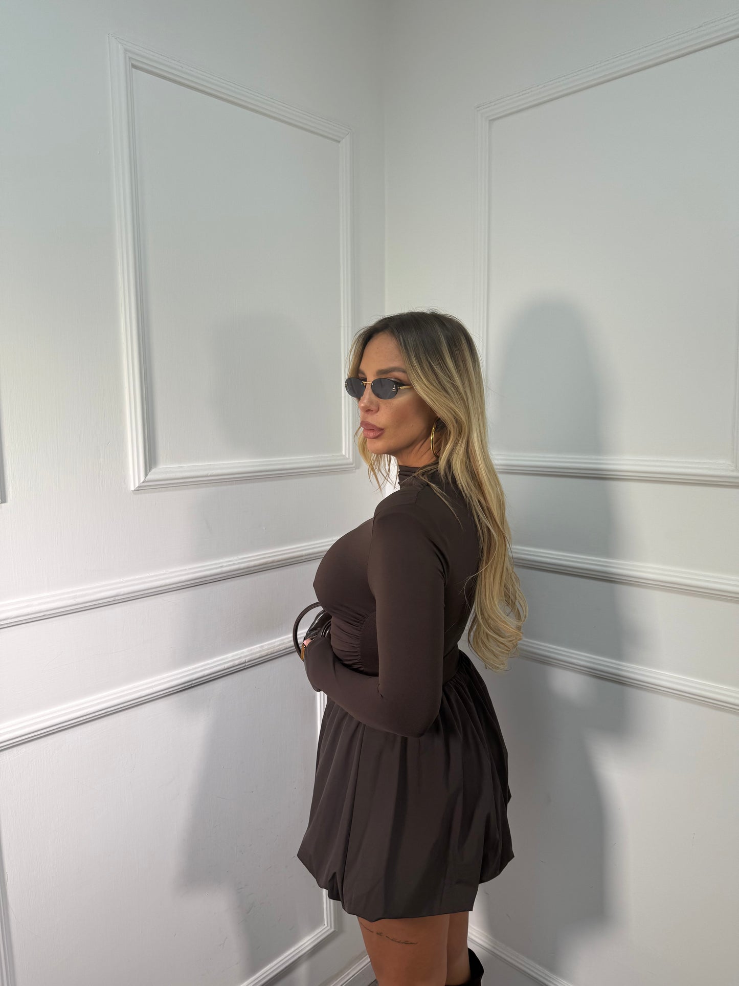 Abito in lycra a palloncino Anya cioccolato 13406