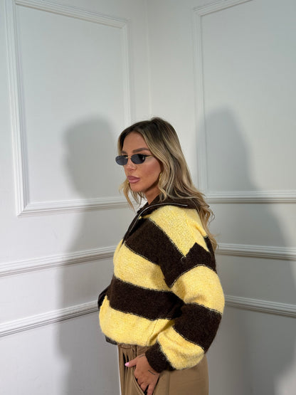 Maglioncino con zip misto lana giallo/cacao 51201