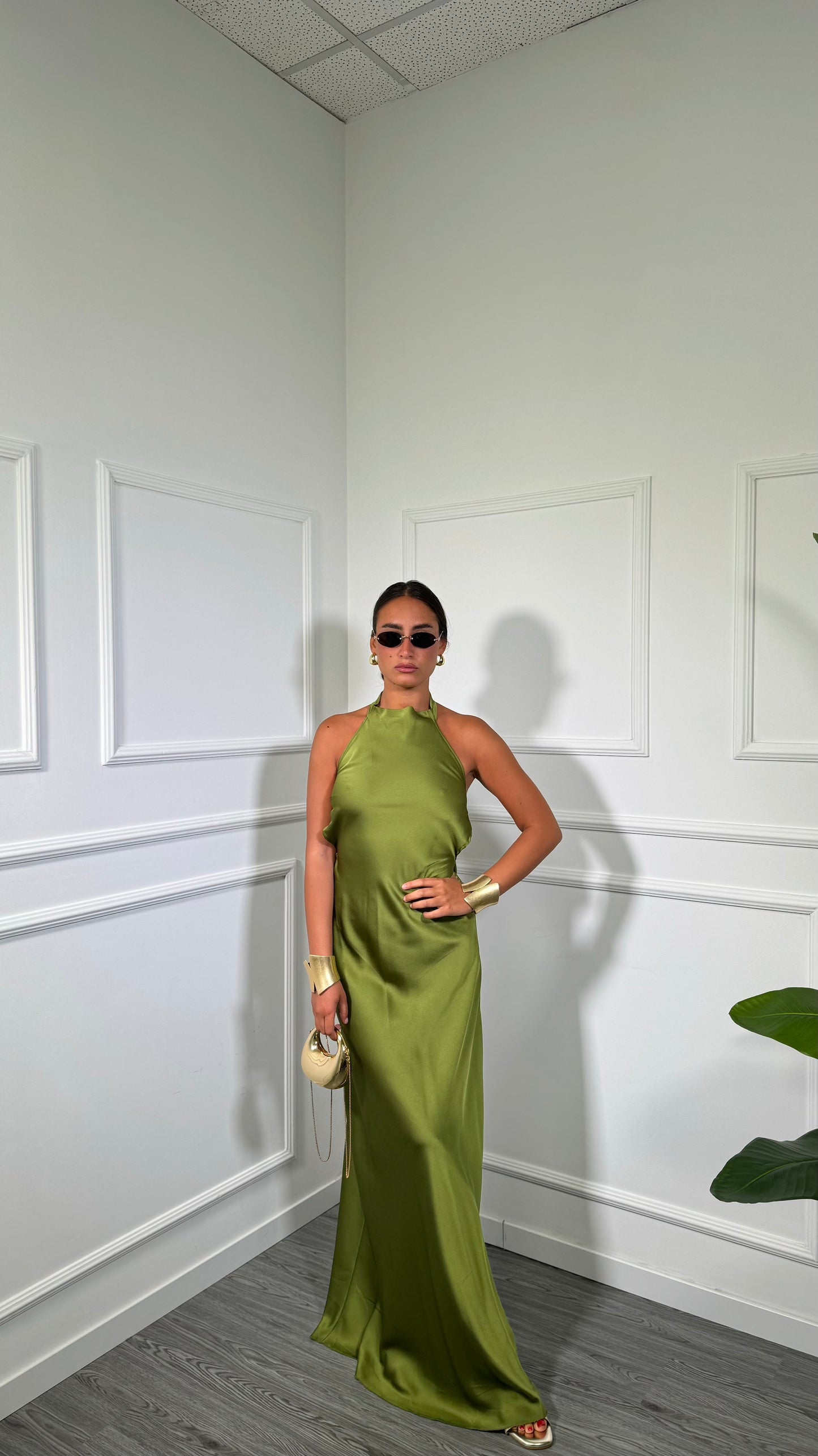 Abito lungo in satin Margiela verde avocado 60532