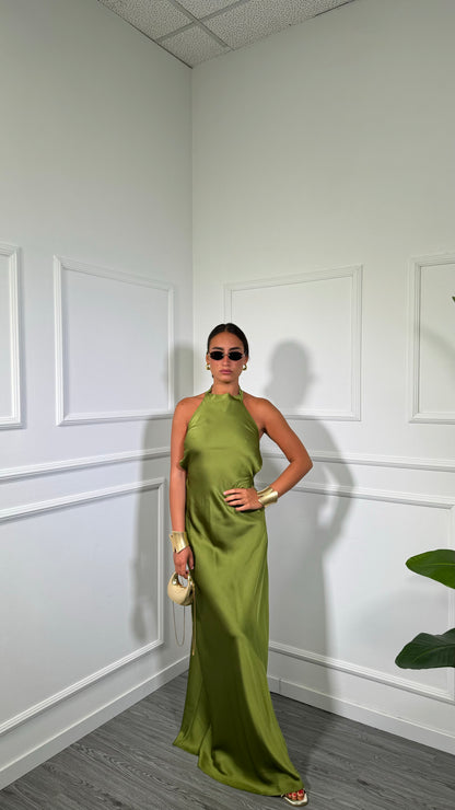 Abito lungo in satin Margiela verde avocado 60532