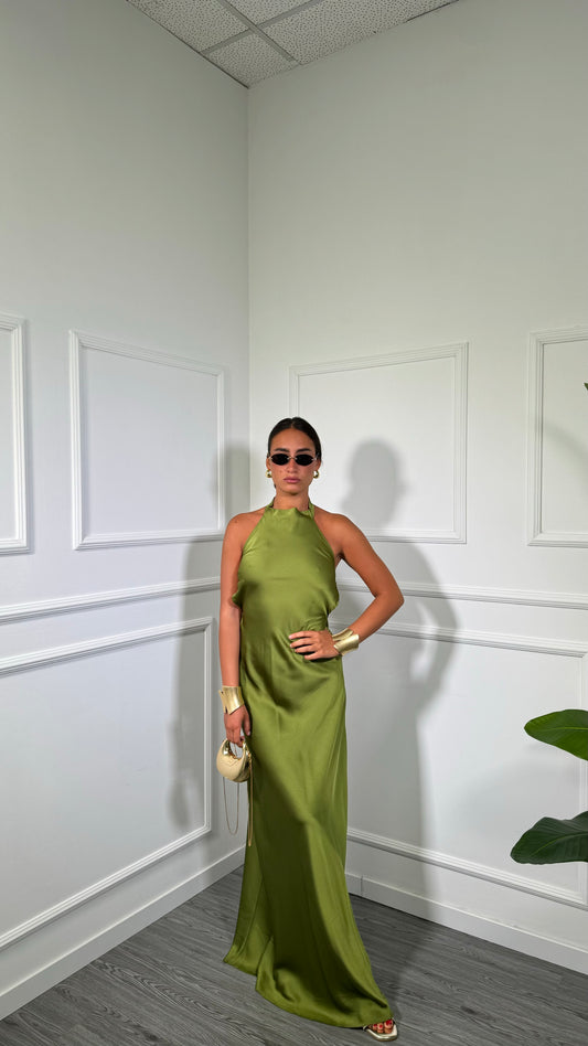 Abito lungo in satin Margiela verde avocado 60532