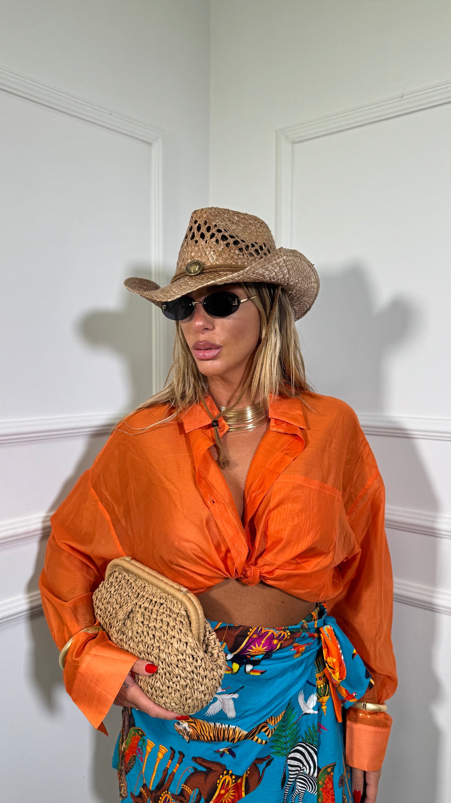 Camicia semi velata Flayr arancio 6808