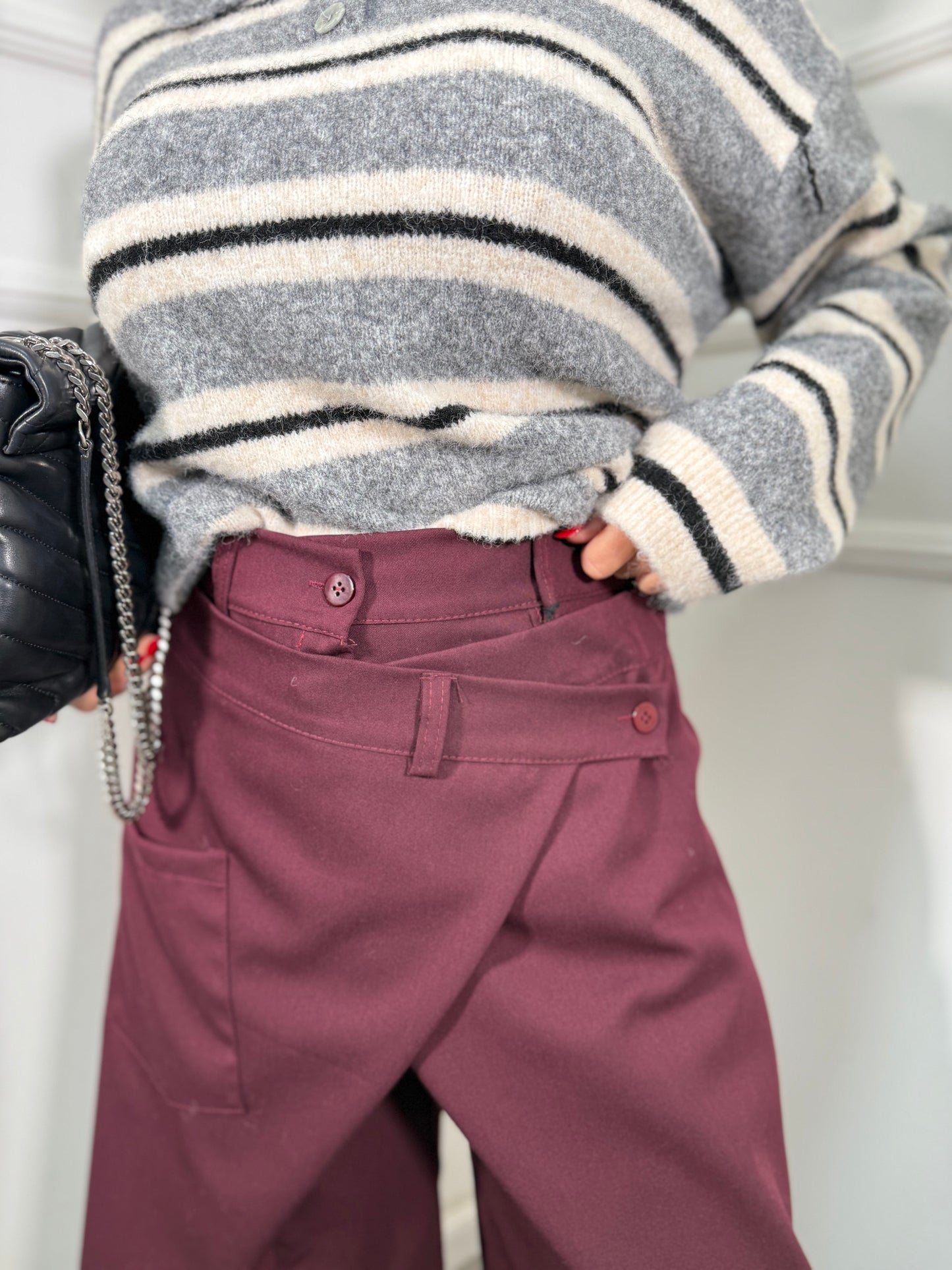 Pantaloni balloon doppio bustino asimmetrico Tokyo borgogna nf9251