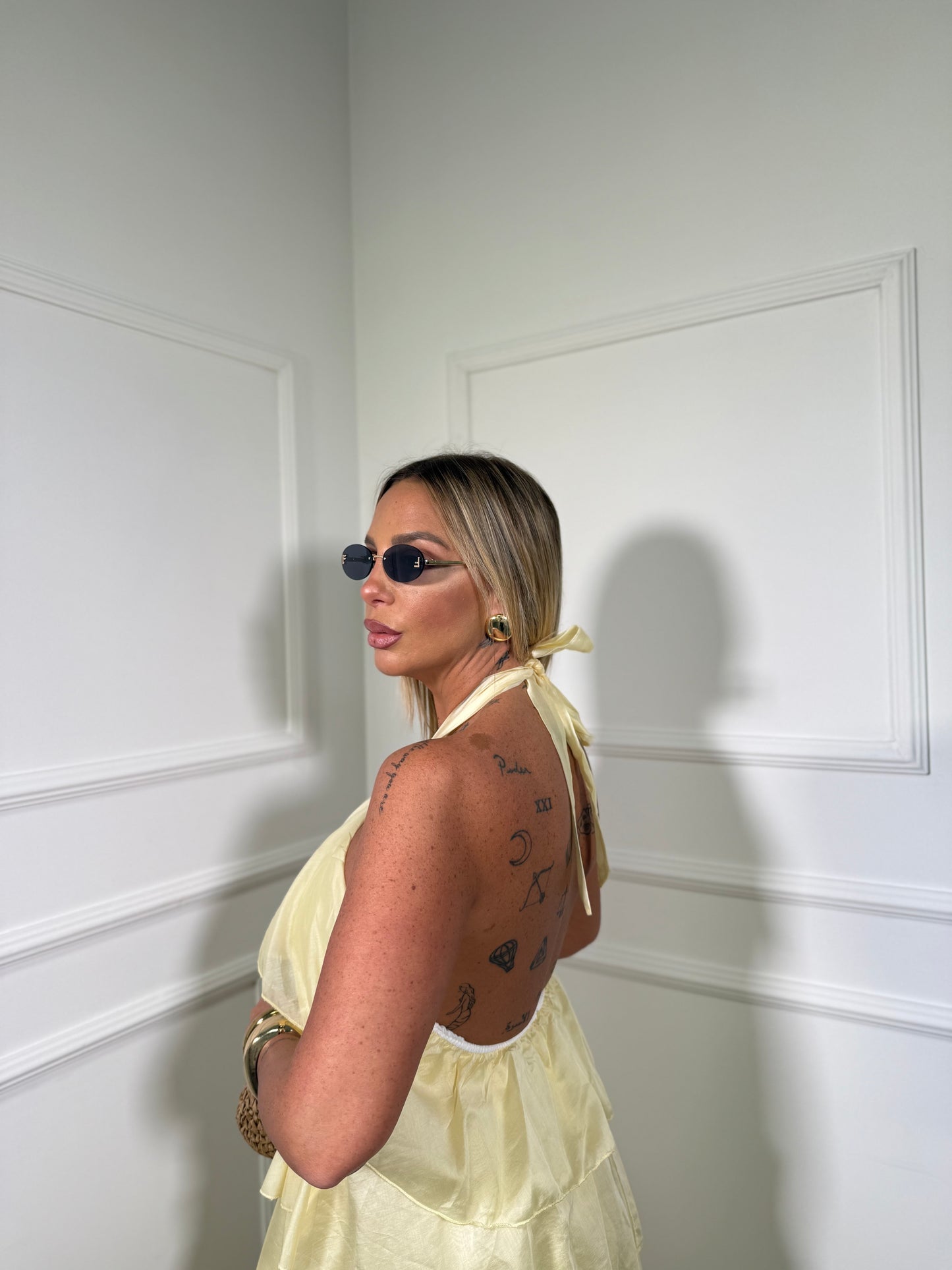 Abito midi con balze La Isla giallo pastello my58273