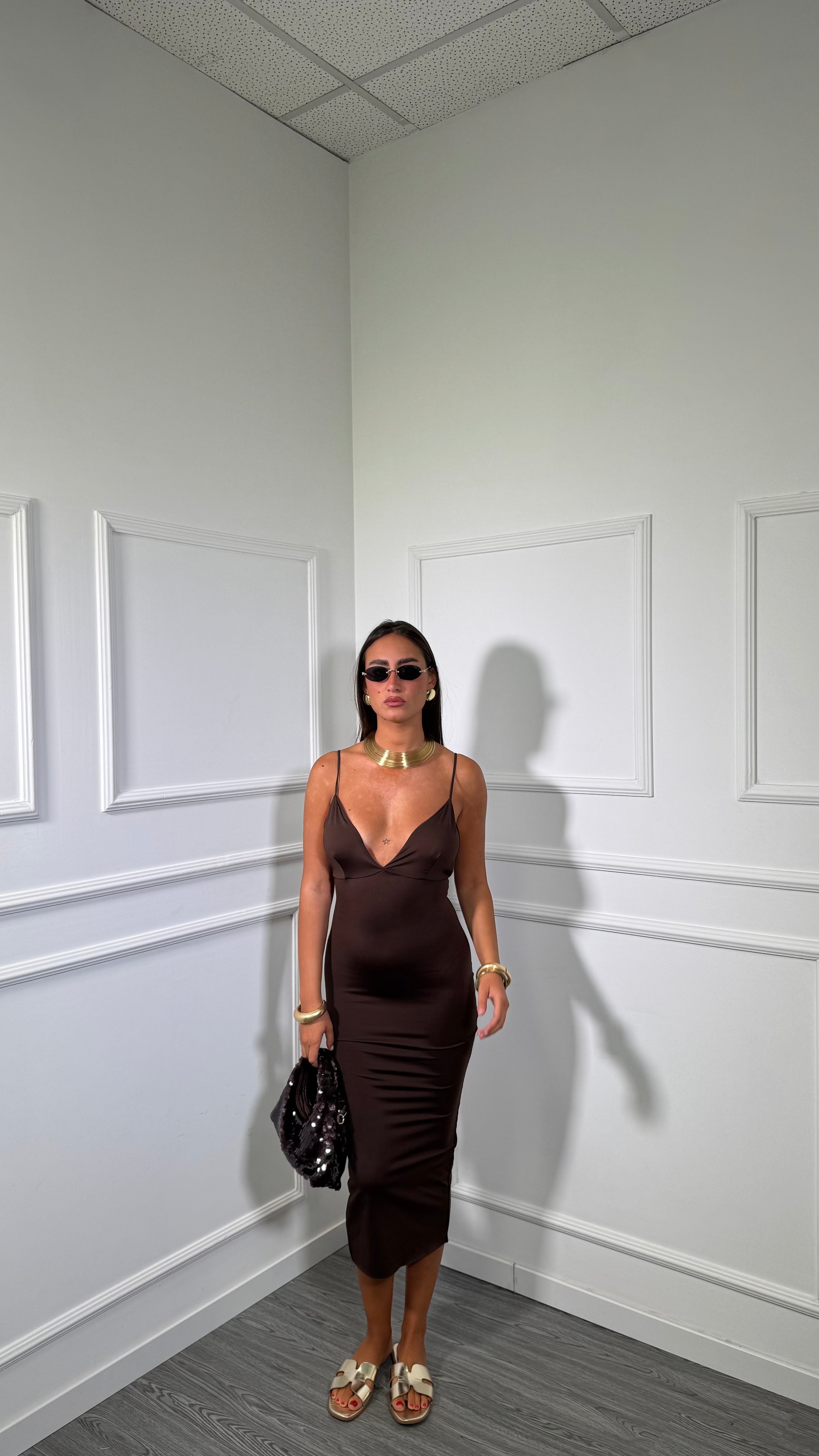Abito midi in lycra contenitiva Rodrìguez cioccolato 22349
