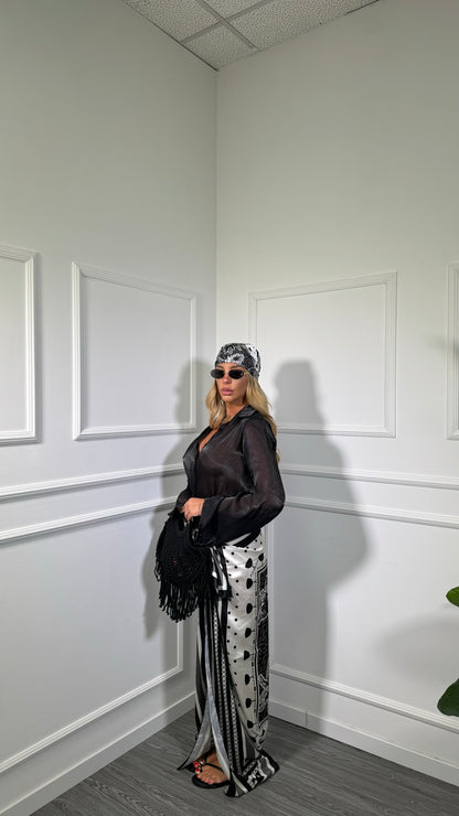 Pareo + bandana in satin floreale Magaluf nero 37271