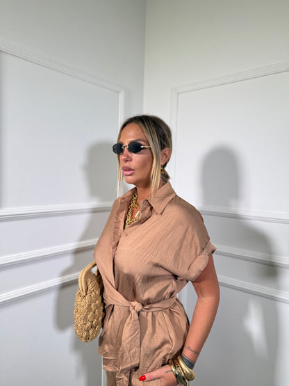 Coordinato misto lino camel 980