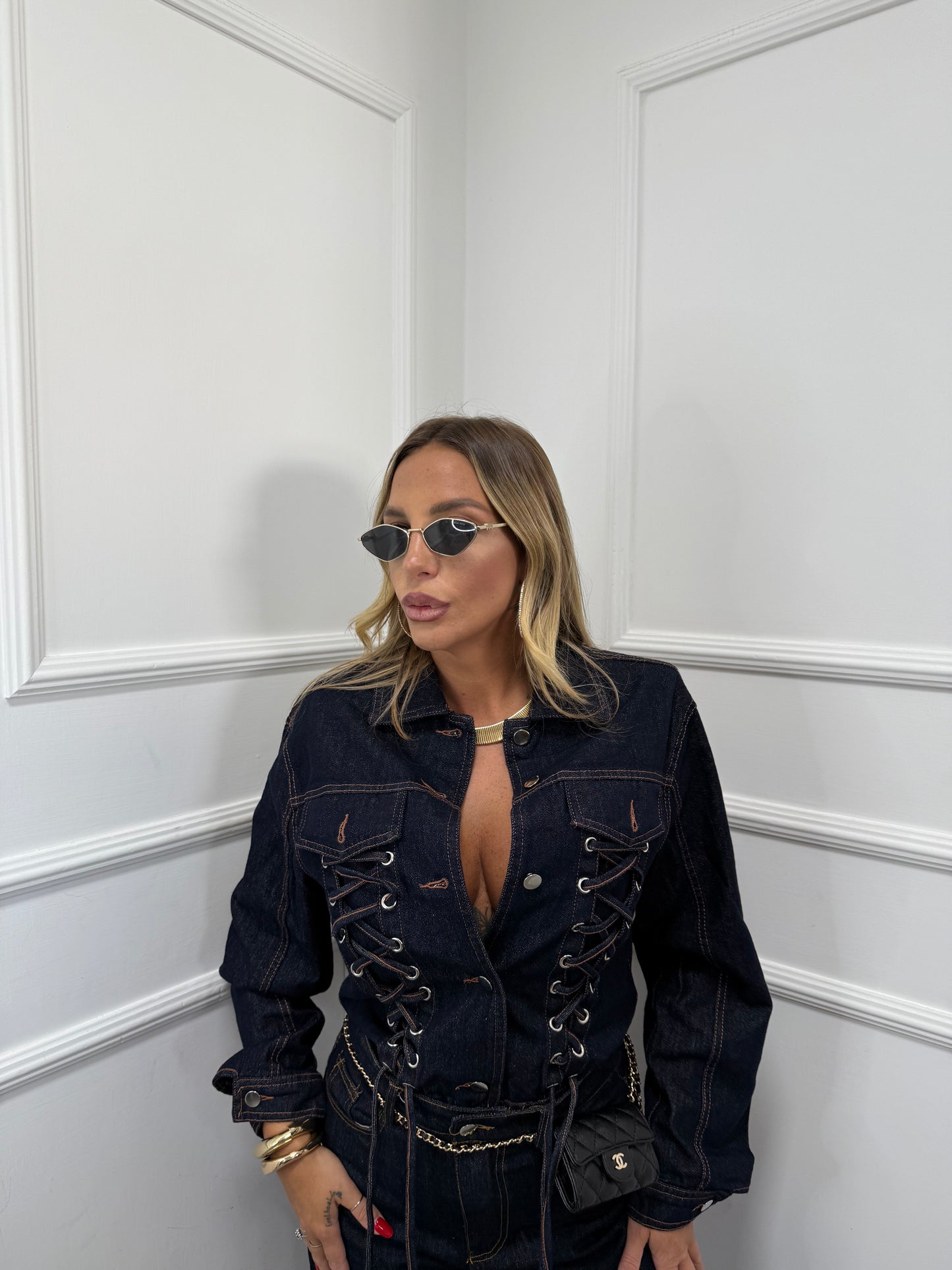 Giacca in denim stringata Dark lavaggio zero 6627