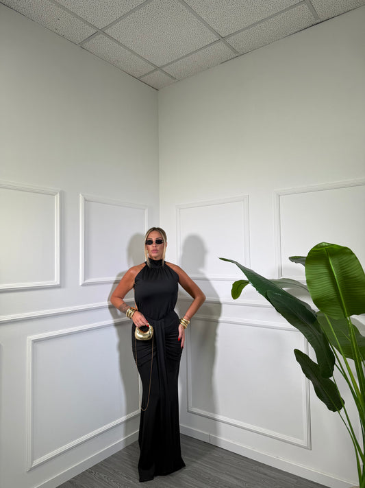Abito lungo in lycra scollo sul retro Woman nero