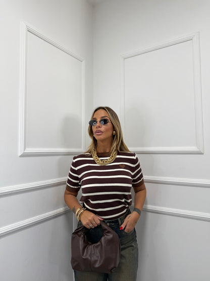 Maglioncino lana rasata a righe Paris marrone/panna 3305