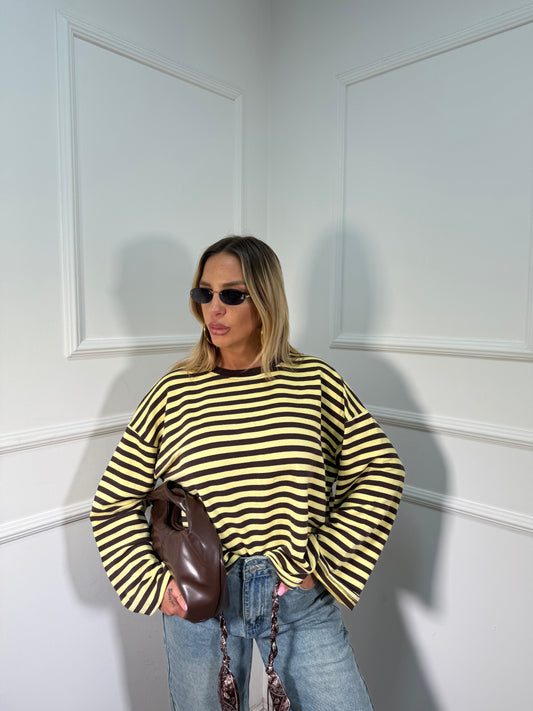 Shirt in cotone garzato manica campana Cindy giallo/cacao f1109