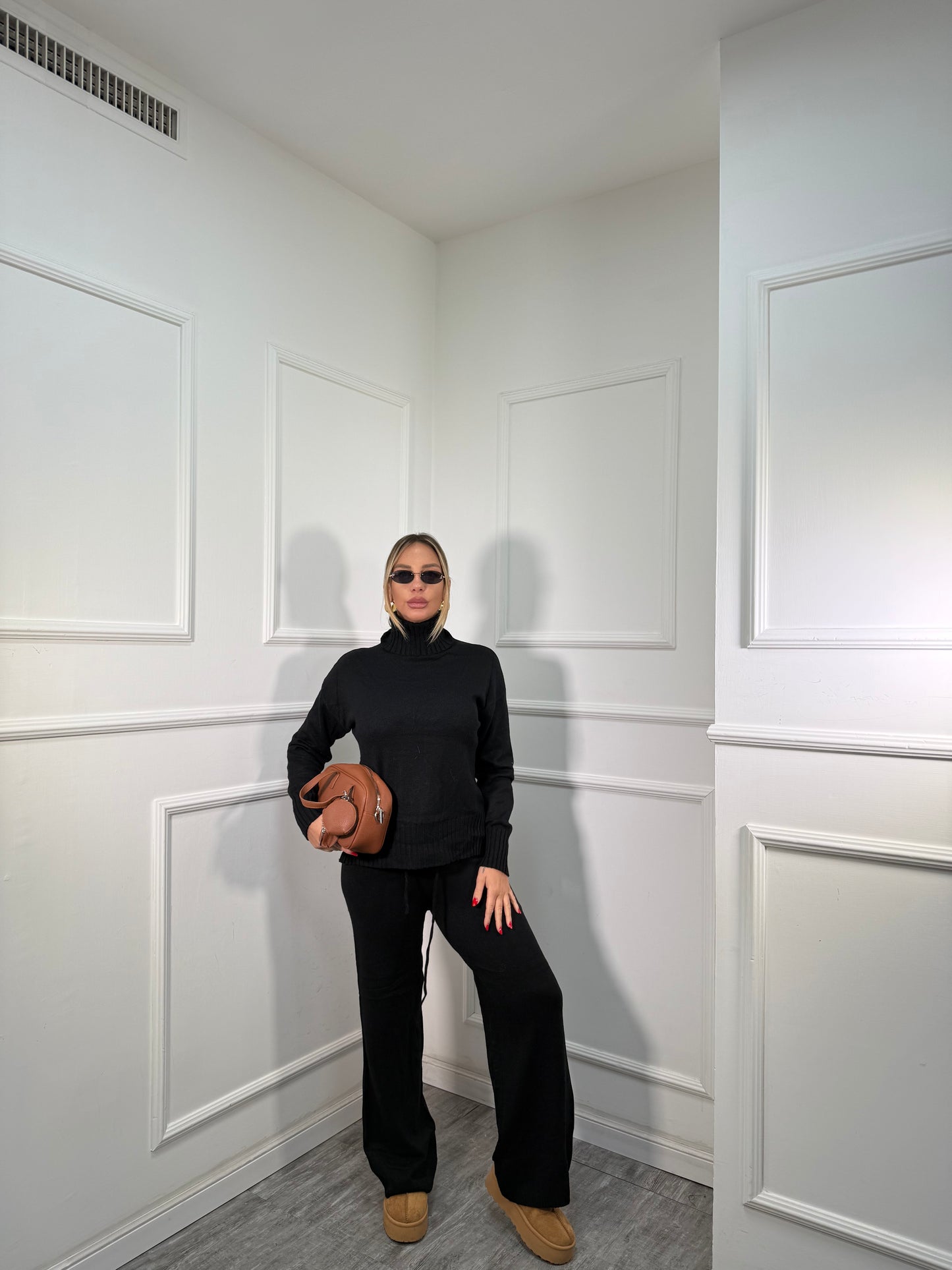 Coordinato lana rasata Snow nero 016