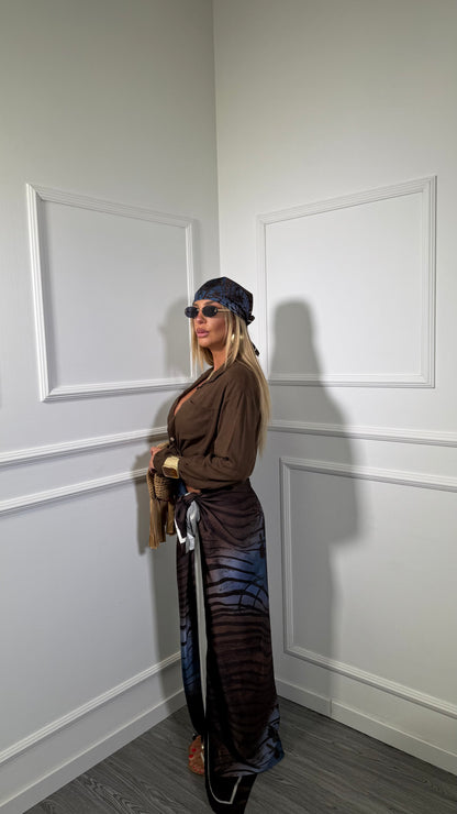 Pareo + bandana in satin Ocean blu/cioccolato 37271