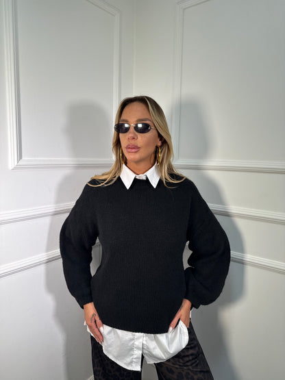 Pullover lana cotta Marshmallow nero a2412