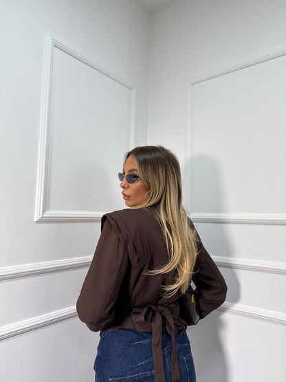 Giacca crop con spalline Lady Gaga 86223 cioccolato