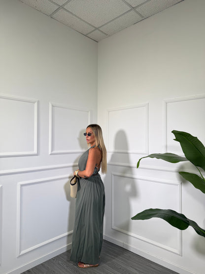 Jumpsuit palazzo 7/8 in viscosa con cintura (CURVY) verde militare in977807