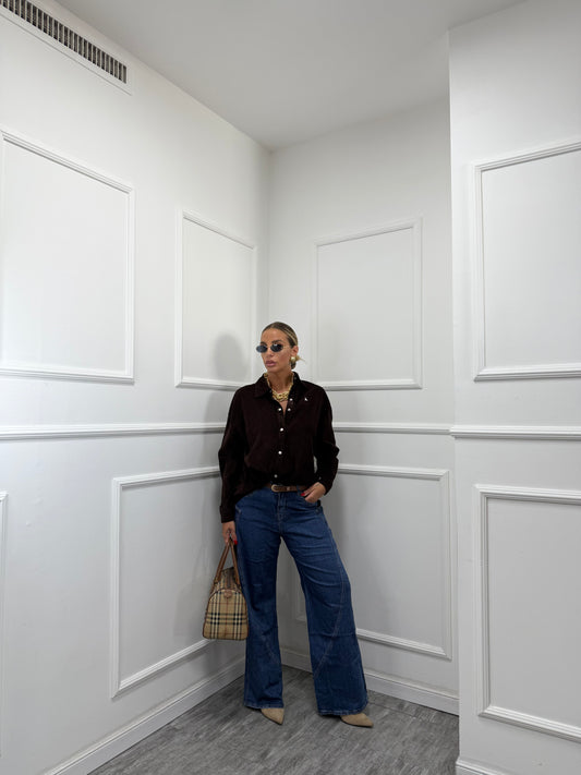 Camicia eco camoscio a costine Bee cioccolato by monique 51307