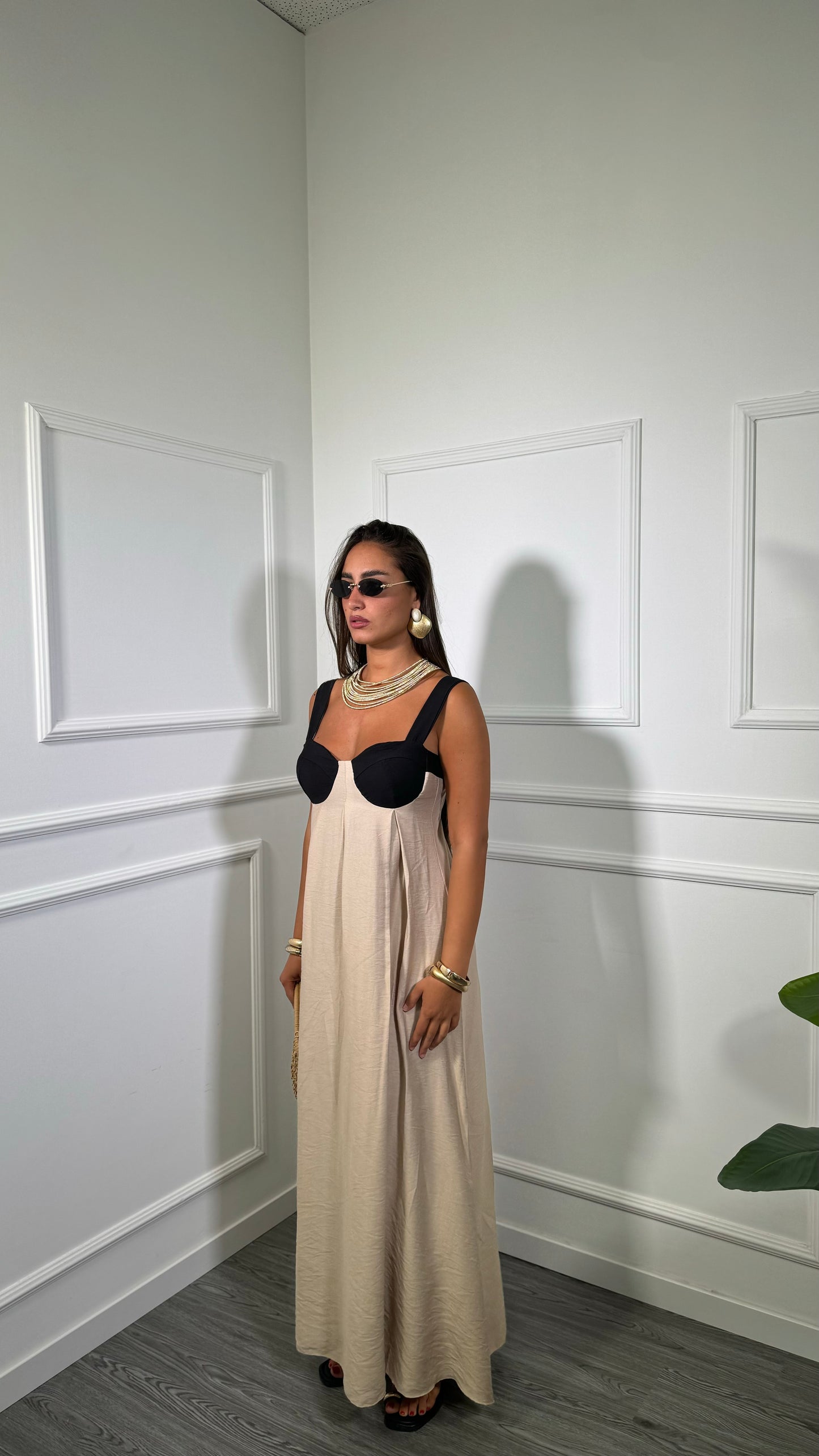 Abito midi in viscosa con fiocco Cancun beige 5253