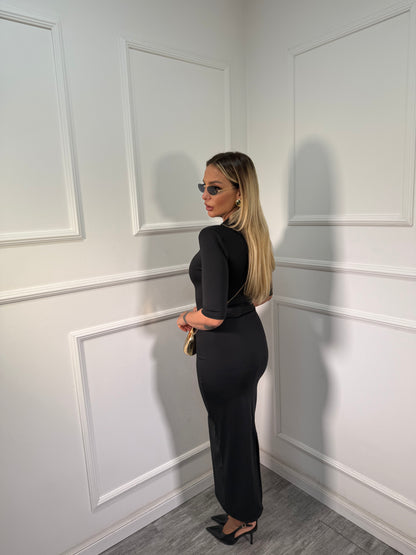 Abito midi in lycra con spalline nero 27333