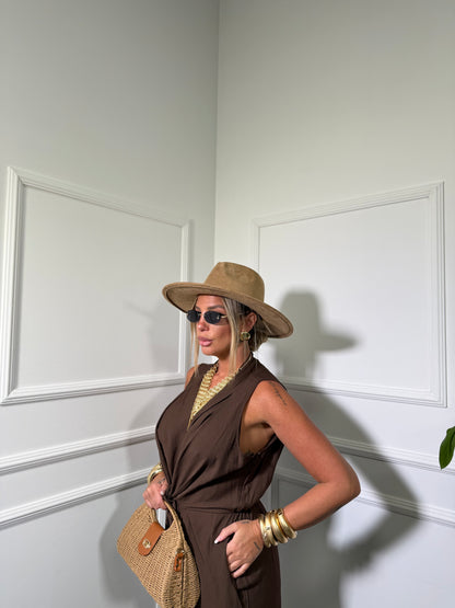 Jumpsuit palazzo in cotone (Curvy) Cassie cioccolato 5114