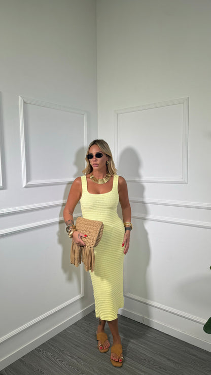 Abito midi in crochet scollo squadrato Dominique giallo