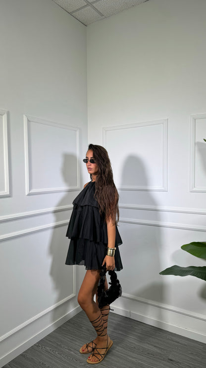 Abito corto con voilant in chiffon Holiday nero 66935