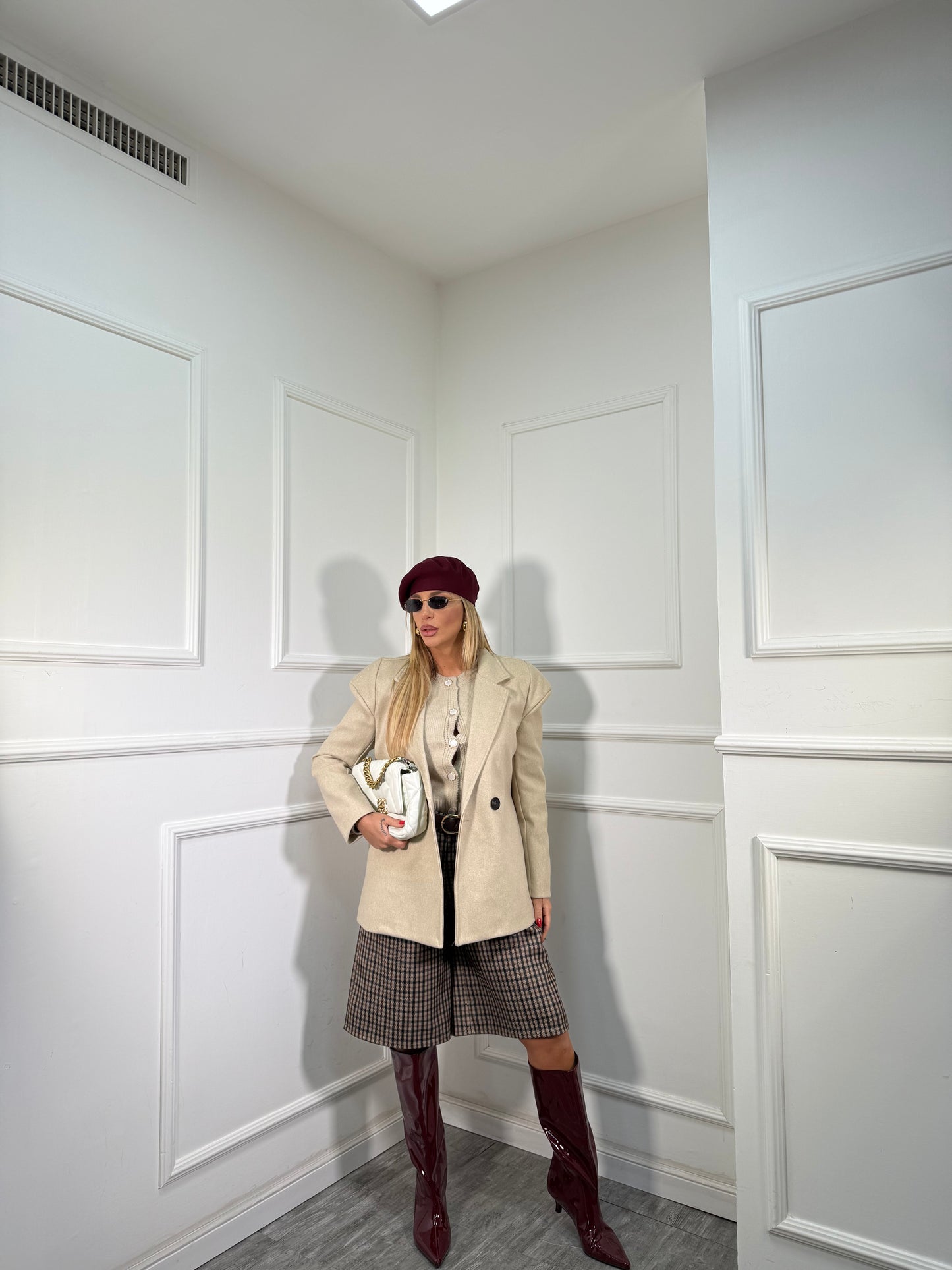 Blazer coat in panno con spalline Melody panna 251154