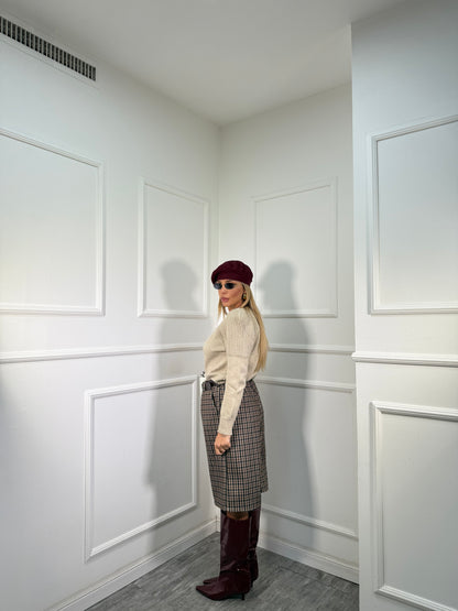 Bermuda a quadri misto lana con cintura Margie cacao 25805