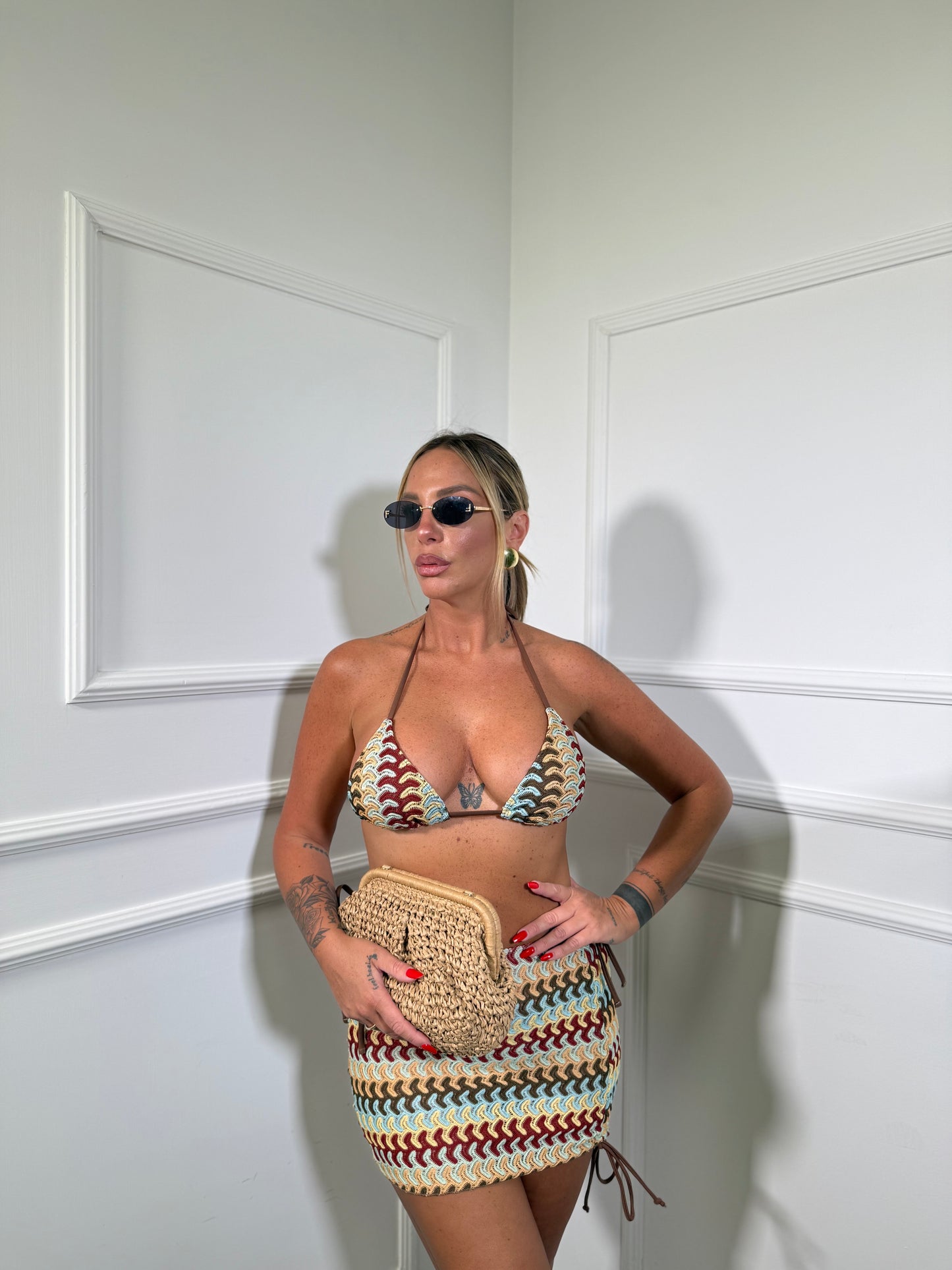 Costume con copricostume ricamato Santorini turchese/verde militare 7122