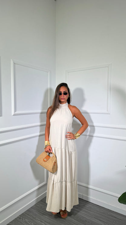 Abito midi con balze Desy sabbia