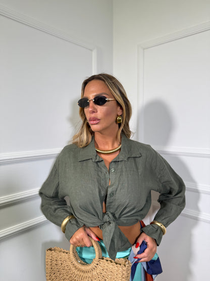 Camicia misto lino Sunny verde militare 26693