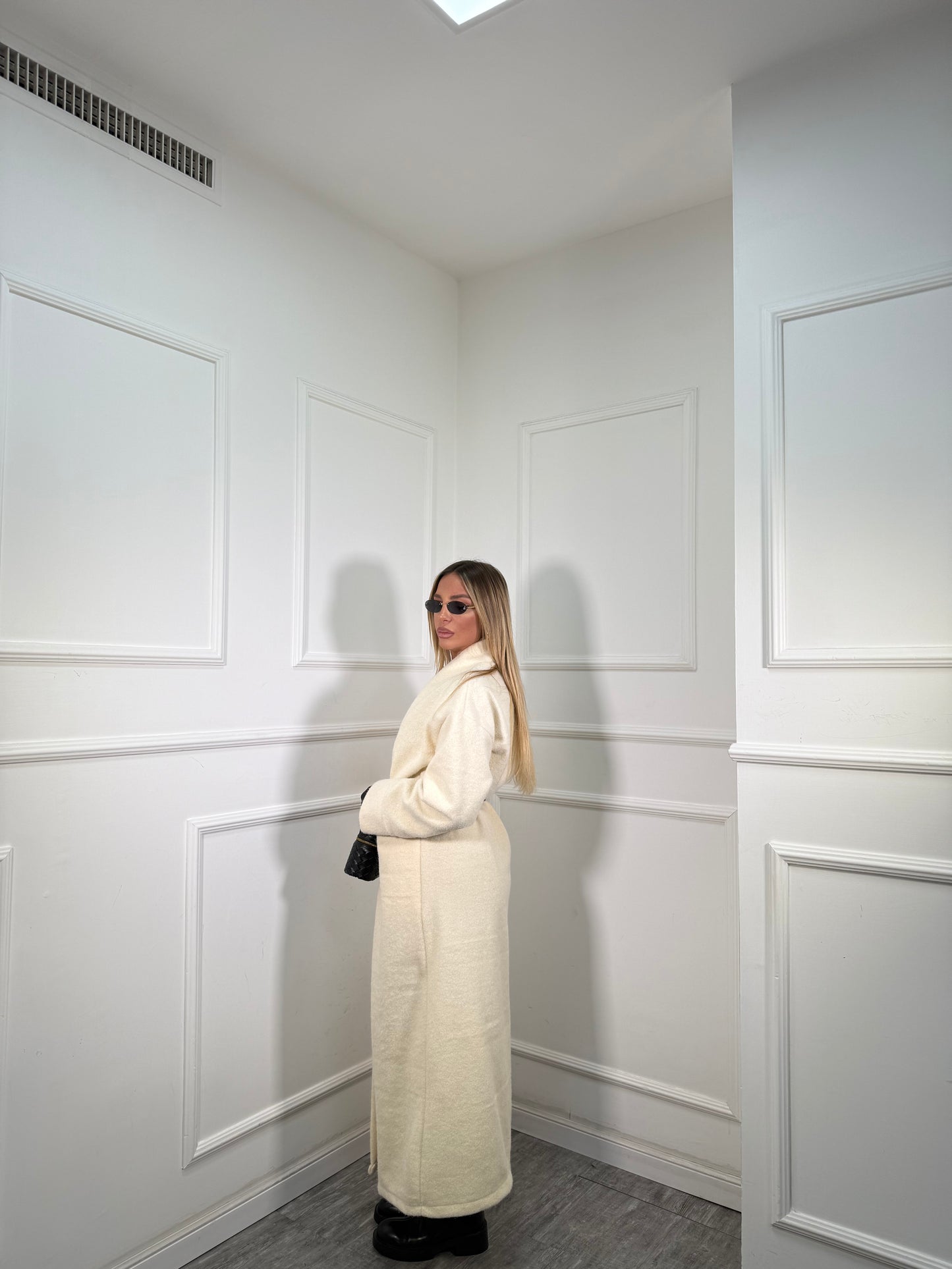 Cappotto lana cotta con cinturino Isabel panna 250179