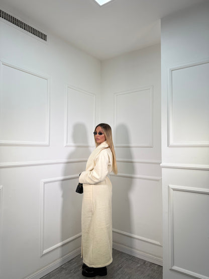 Cappotto lana cotta con cinturino Isabel panna 250179