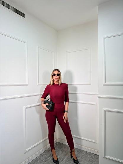 Coordinato in lycra con spalline e ghette Elisè bordeaux 16574