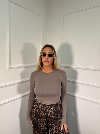 Shirt crop in cotone Vicky fango 5515