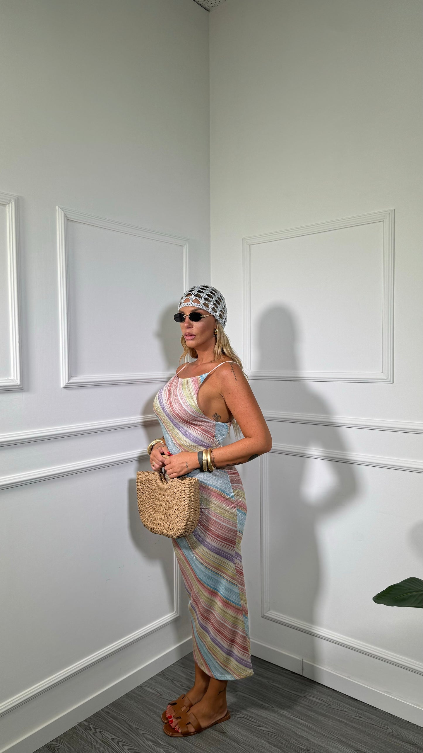 Abito midi in lurex Rainbow azzurro