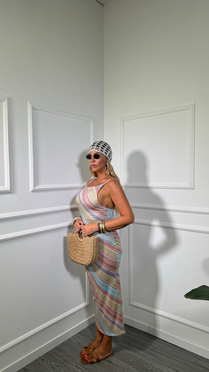 Abito midi in lurex Rainbow azzurro