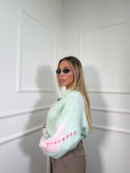 Pullover lana cotta Rainbow verde acqua 31951