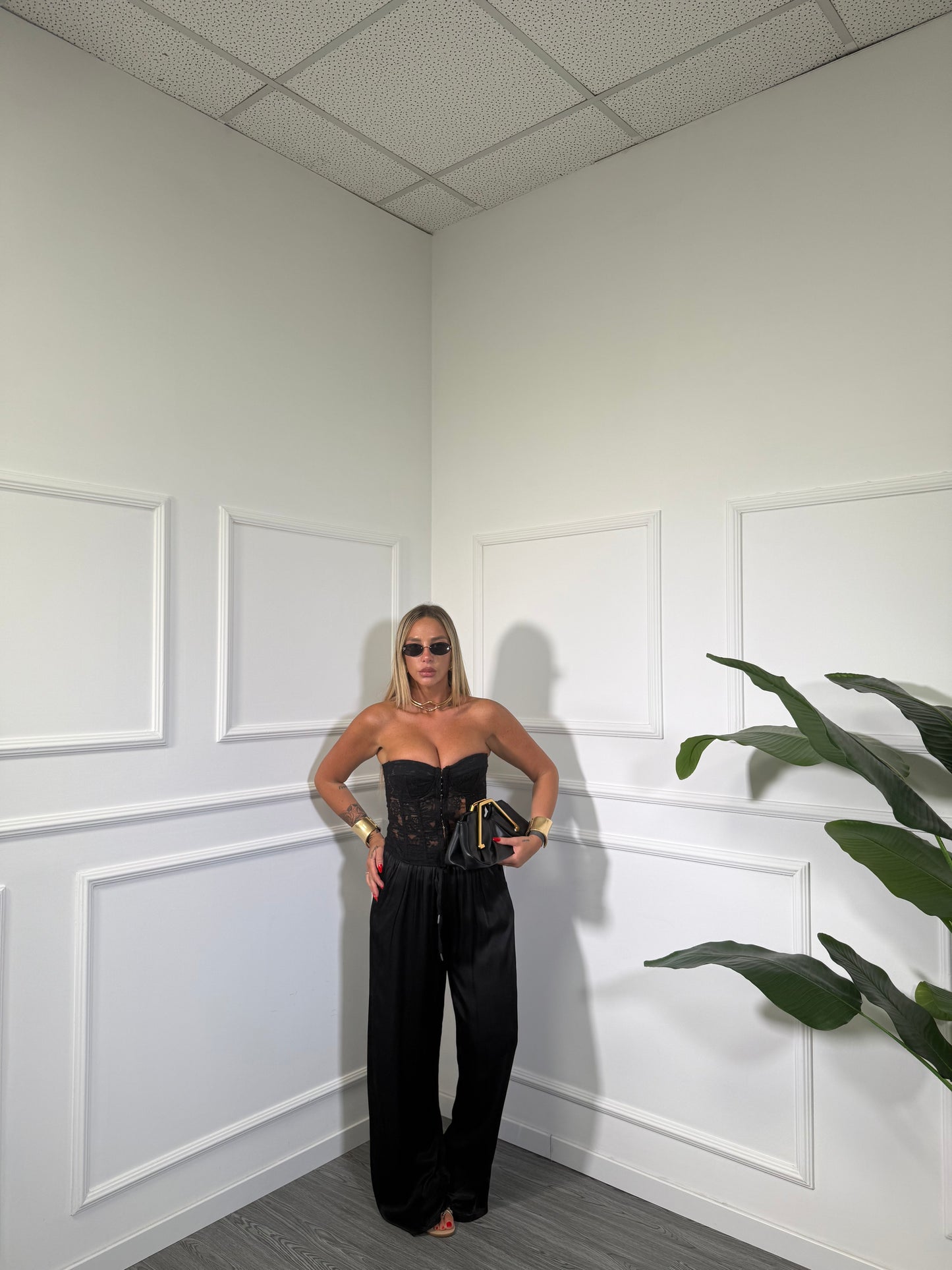 Pantaloni palazzo in satin Must Have nero 24205