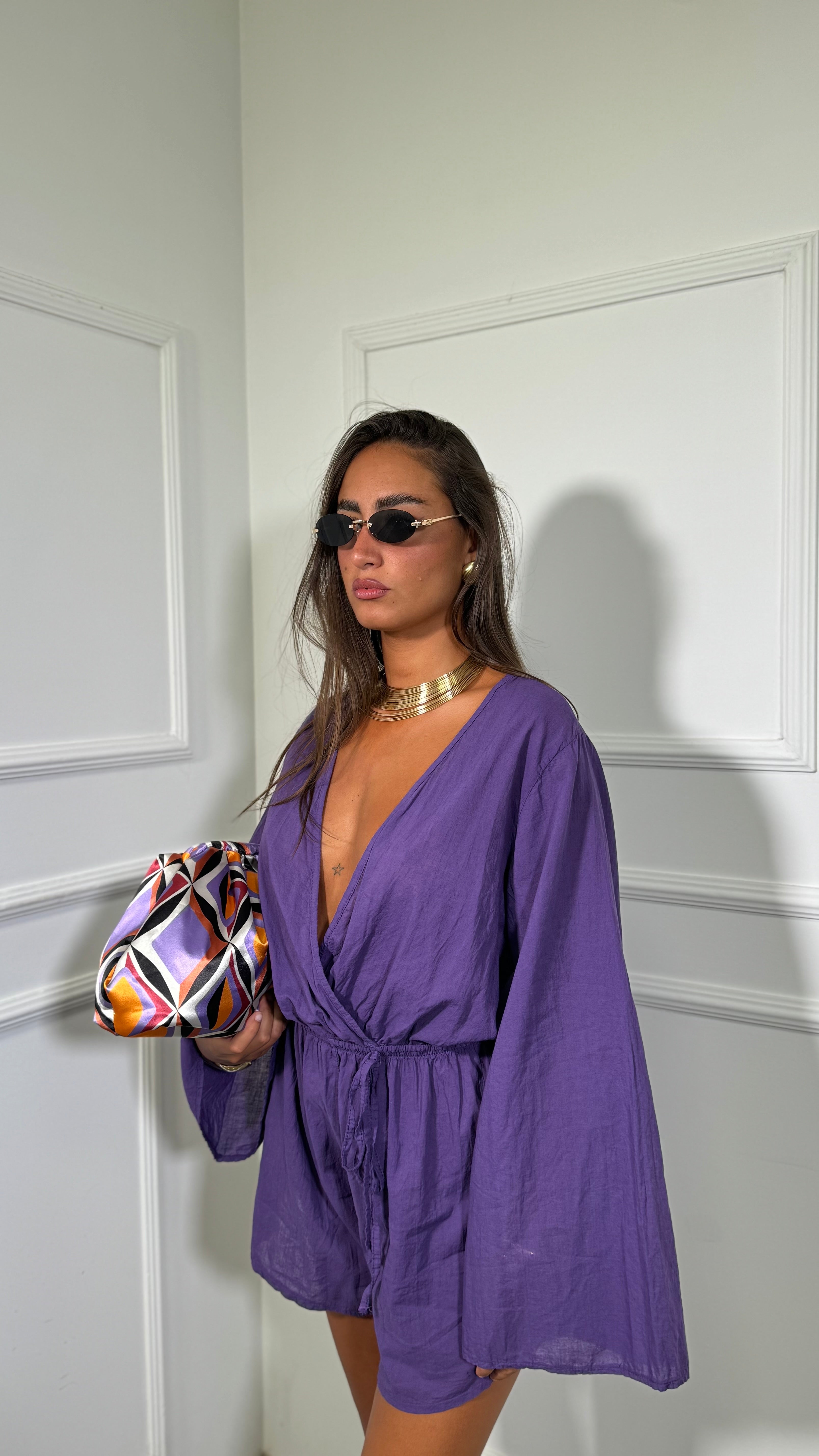Jumpsuit in viscosa manica campana con coulisse Chloè viola