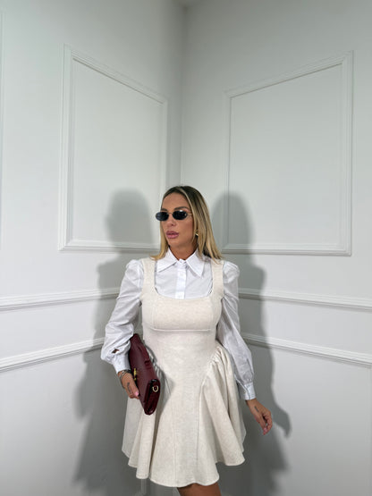 Abito in panno con camicia Flake panna 6797