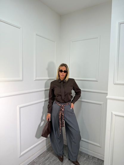 Pantaloni balloon con foulard maculato grigio mar66659