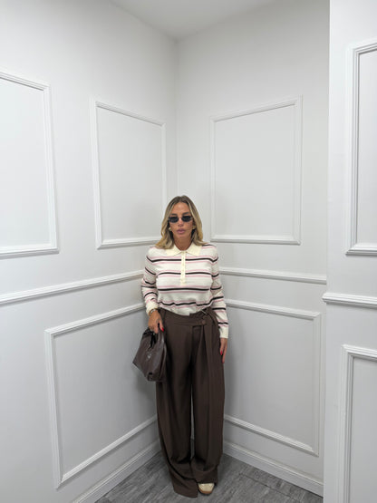 Pantaloni palazzo bustino asimmetrico Dinner cioccolato 18172