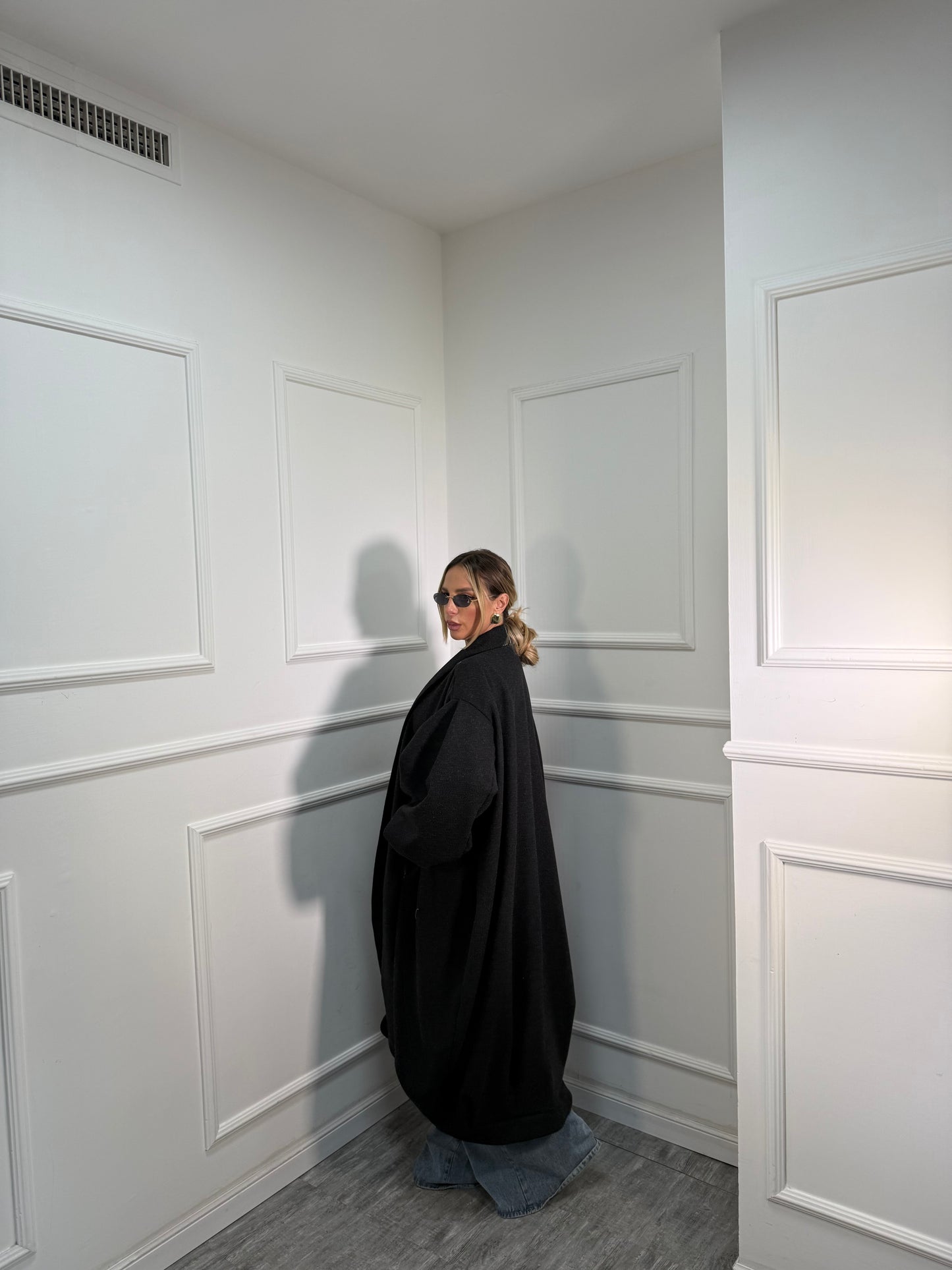 Cappotto balloon in panno Times Square nero 6779