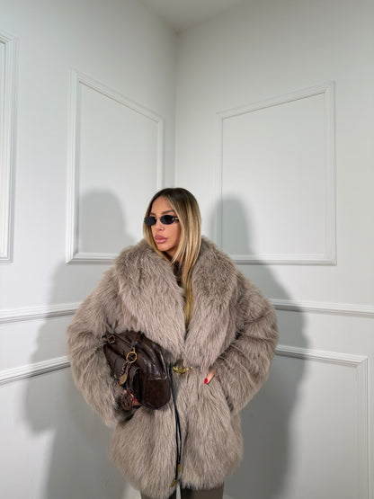 Ecofur midi con cintura Artic taupe 5735